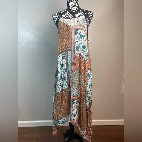 🔺SOLD🔺Kori America Boho Patchwork Maxi Dress Multicolor Floral Sleeveless - Picture 2 of 9